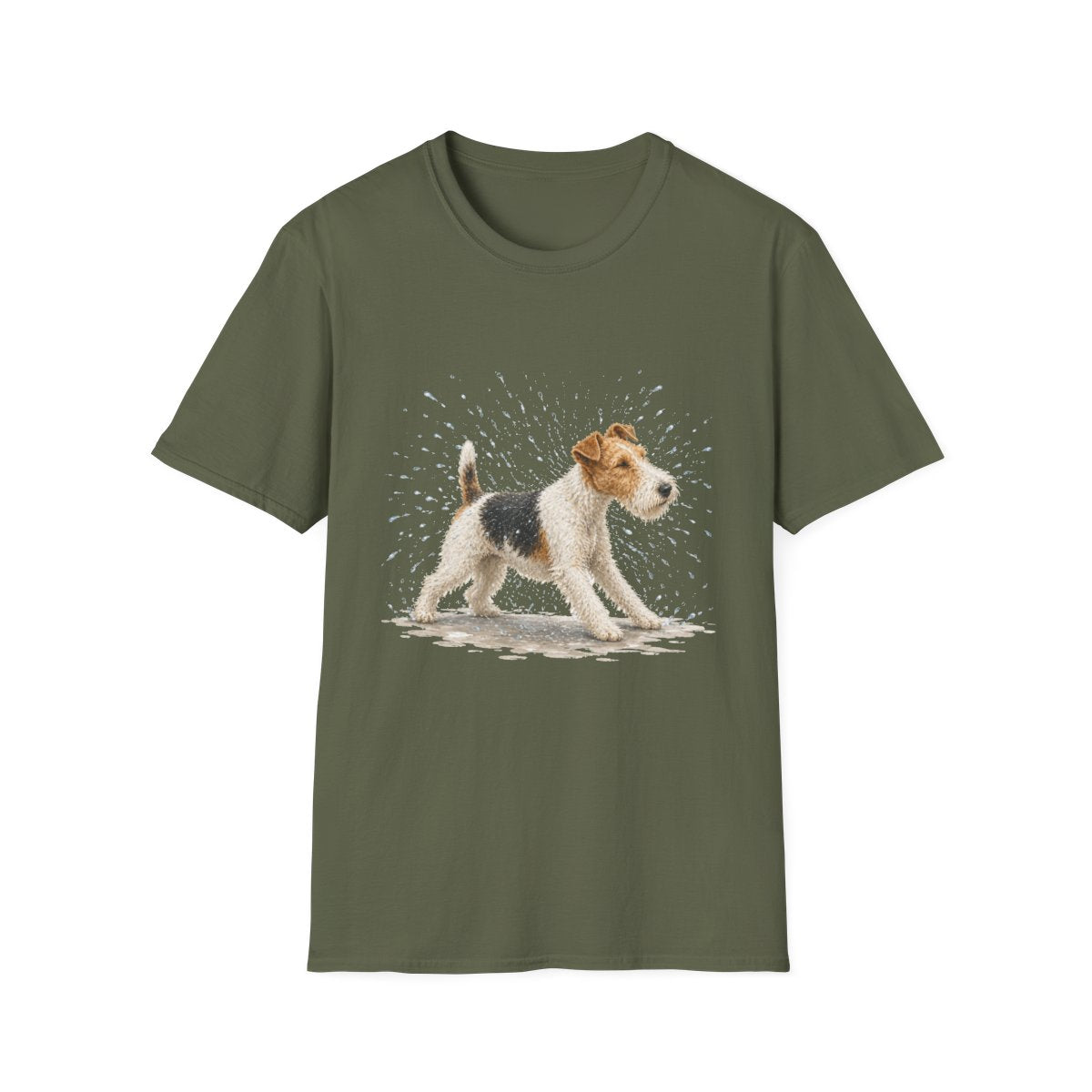 Not A Fan Of Bath Time Wire Fox Terrier Tee - Military Green