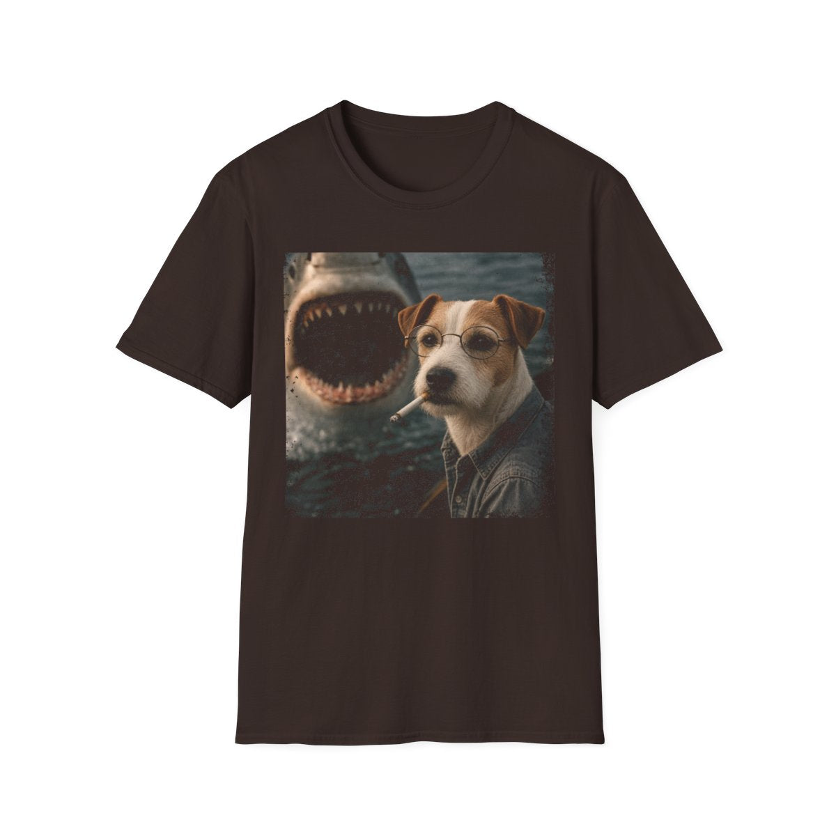 Parson Russell Terrier and Shark Tee - Dark Chocolate