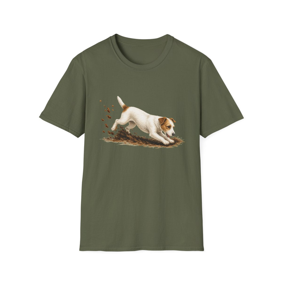 Parson Russell Terrier Excavating Mode On Tee - Military Green