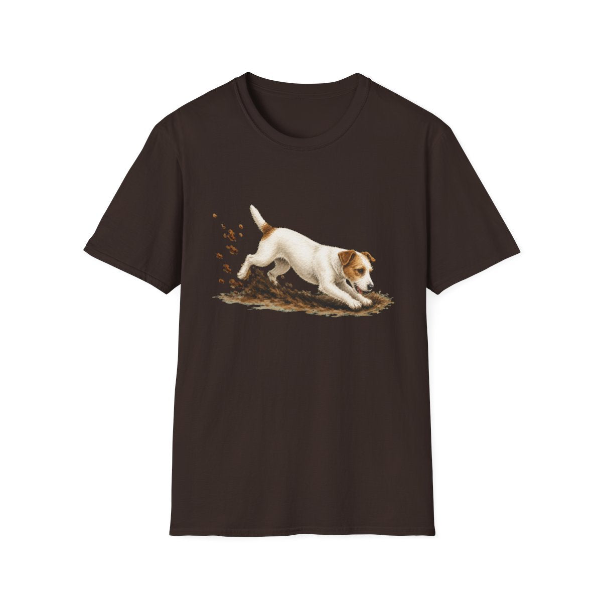 Parson Russell Terrier Excavating Mode On Tee - Dark Chocolate