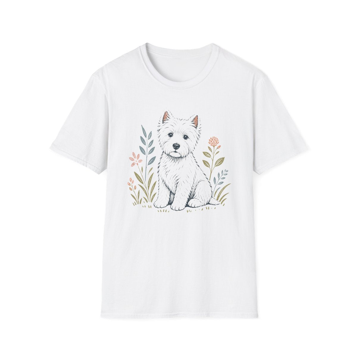 Pastel Linocut Westie Tee - White