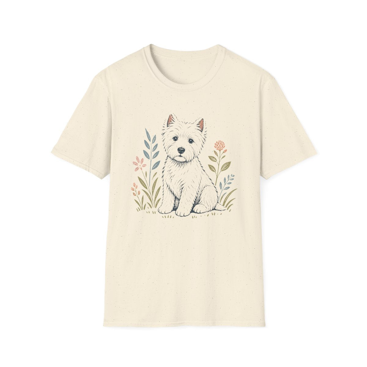 Pastel Linocut Westie Tee - Natural