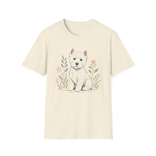Pastel Linocut Westie Tee - Natural