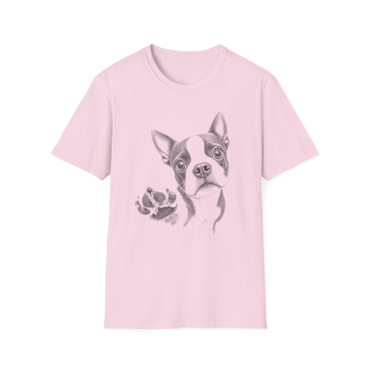 Paw Reach Boston Terrier Tee - Light Pink