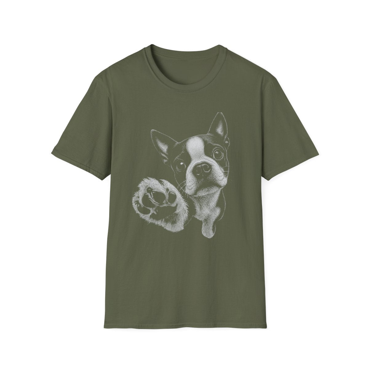 Paw Reach Boston Terrier Tee - Military Green