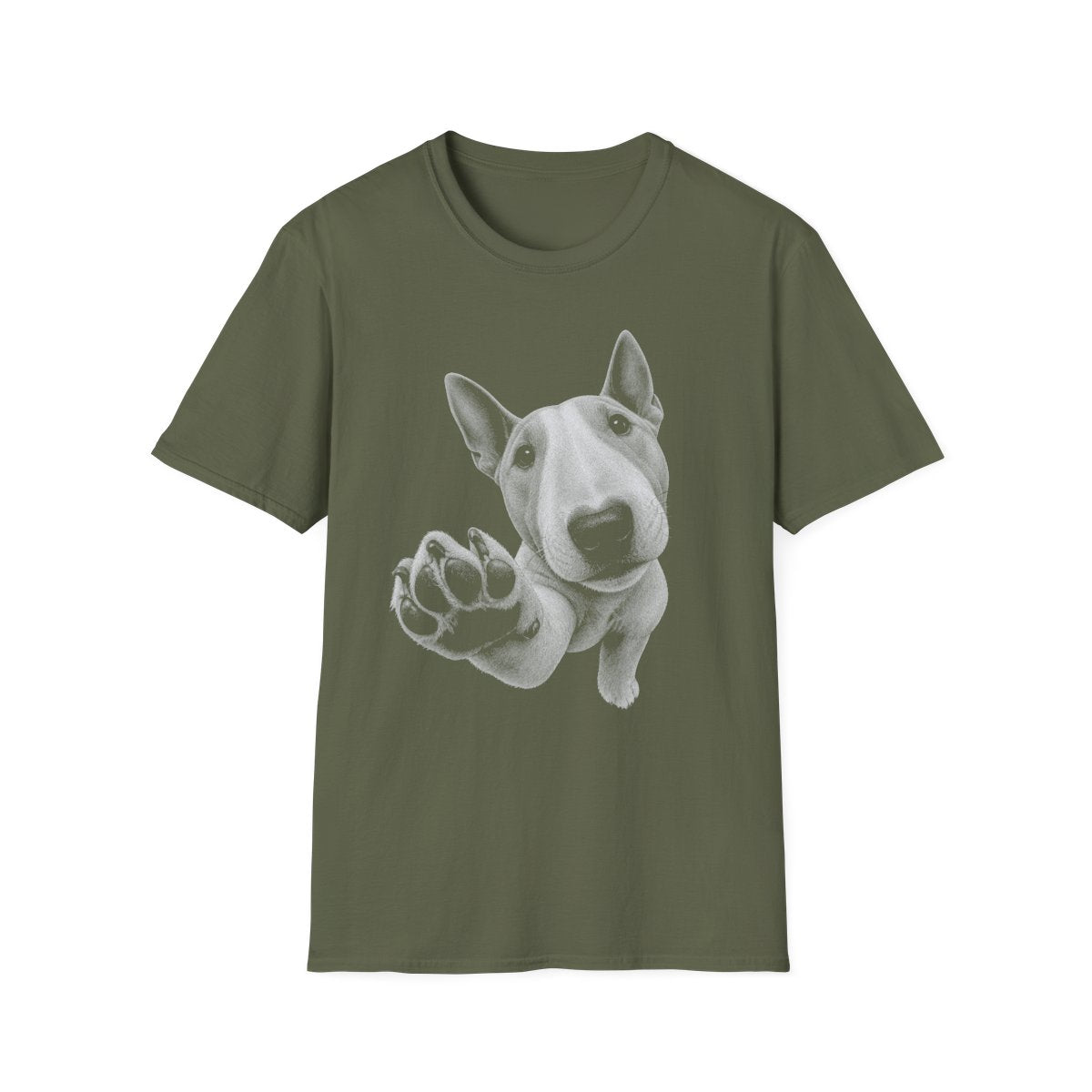 Paw Reach Bull Terrier Tee - Military Green