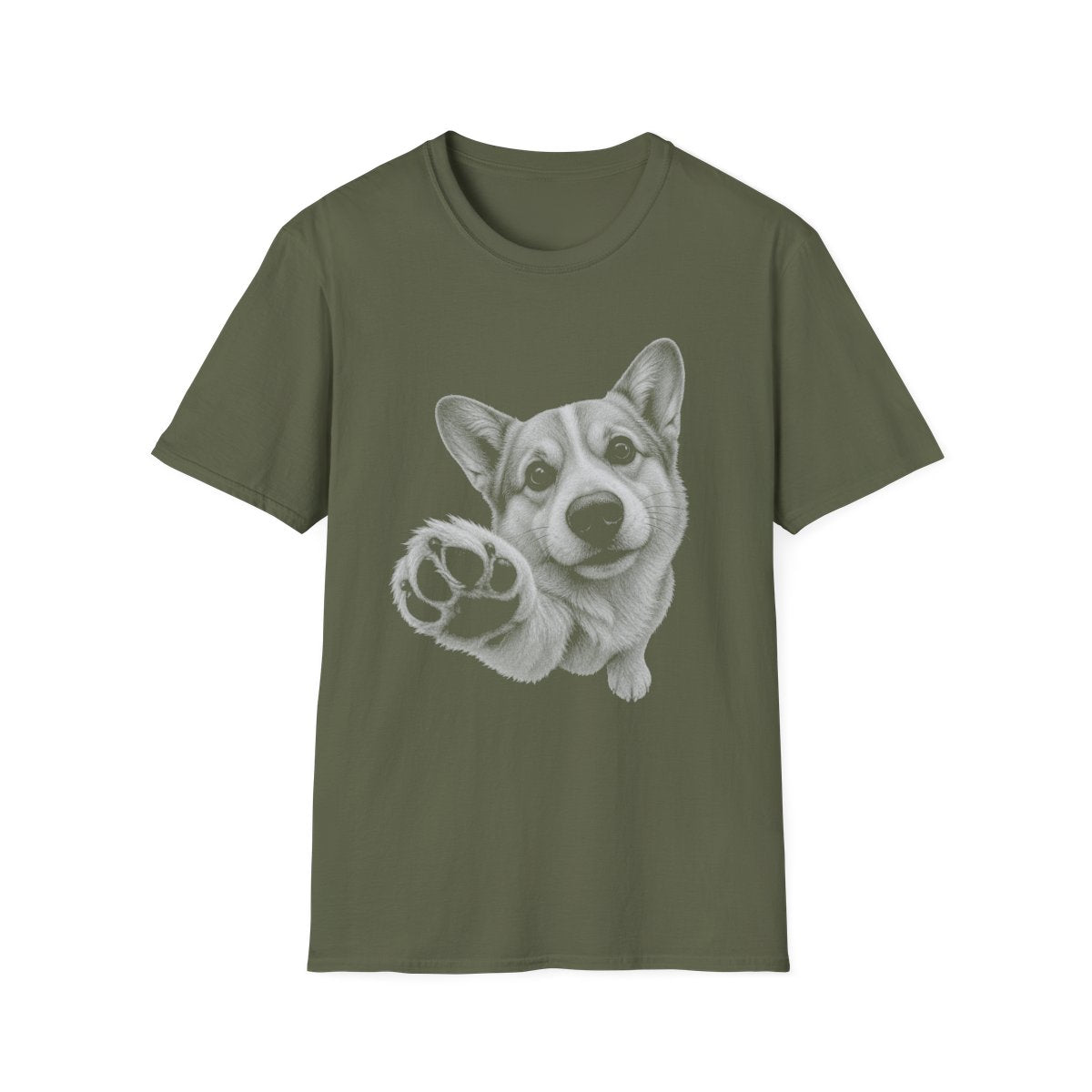 Paw Reach Corgi Tee - Military Green