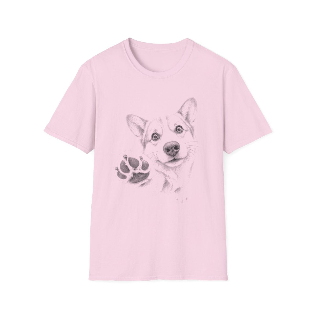 Paw Reach Corgi Tee - Light Pink