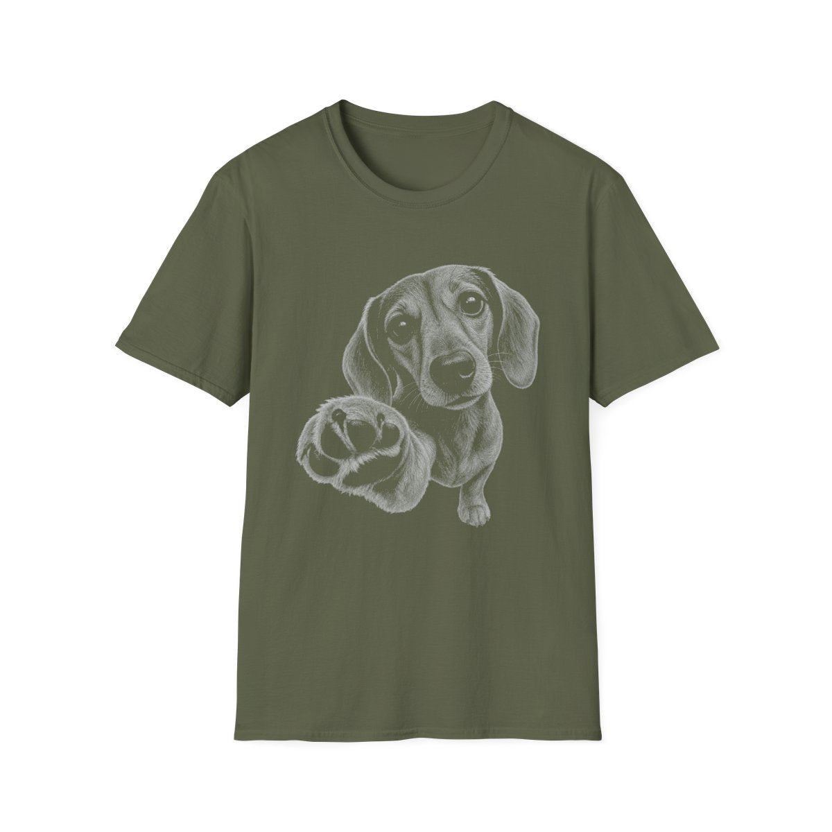 Paw Reach Dachshund Tee - Military Green