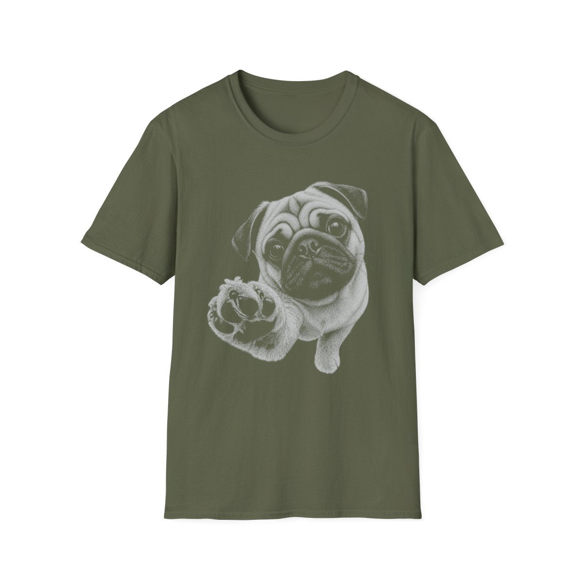 Paw Reach Pug Tee - Military Green