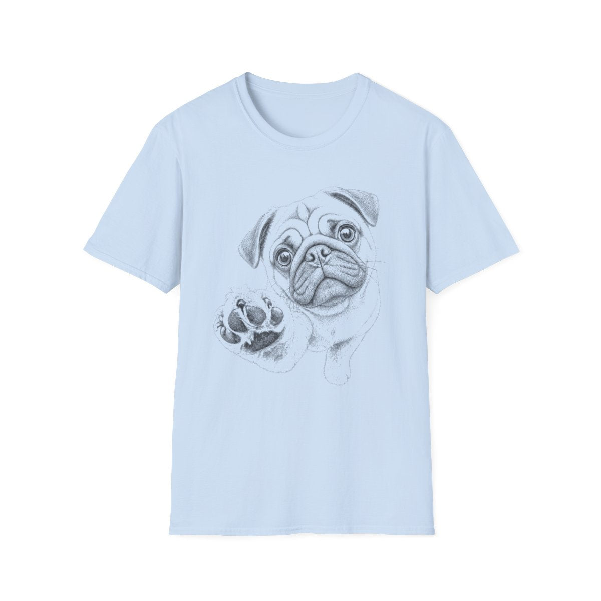 Paw Reach Pug Tee - Light Blue