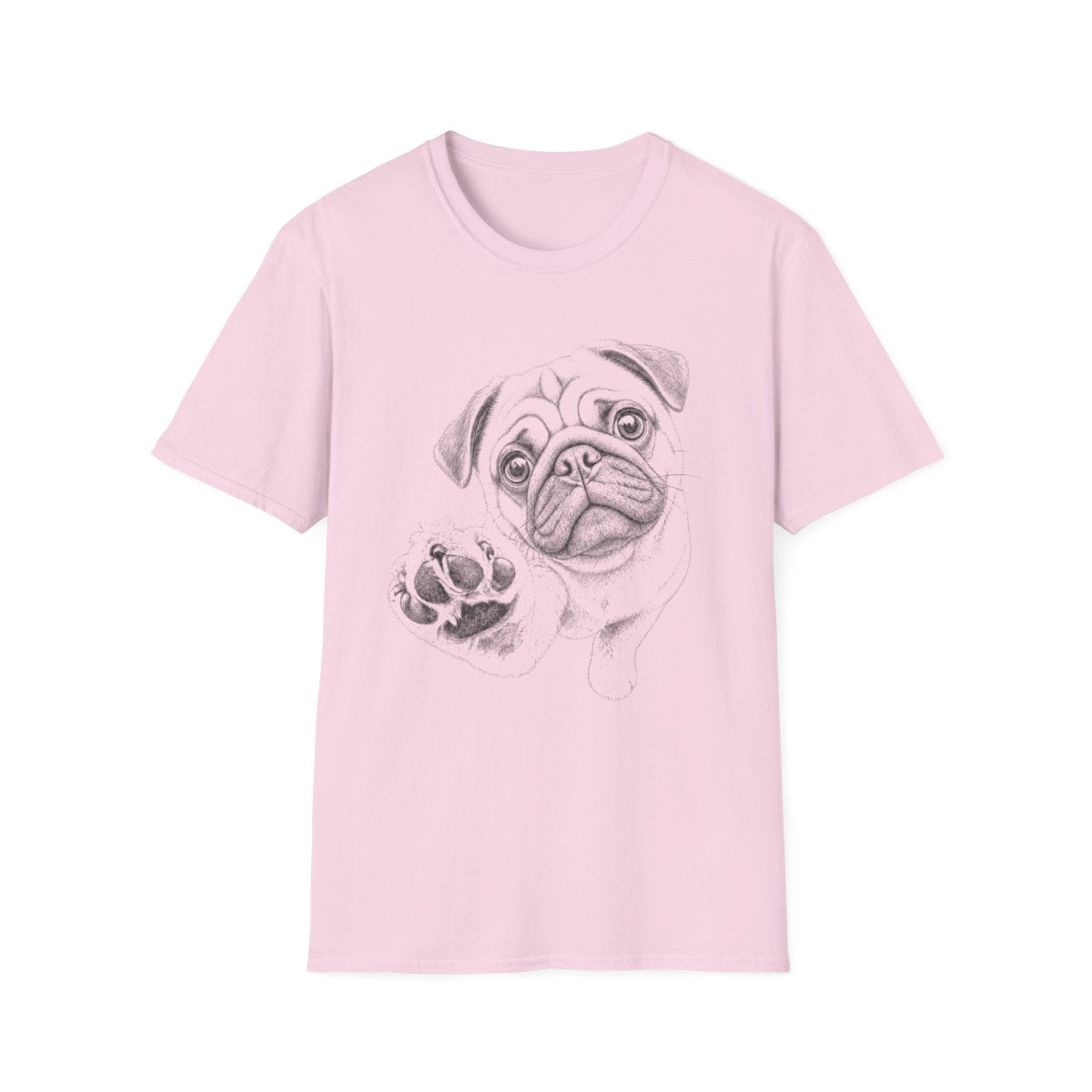 Paw Reach Pug Tee - Light Pink