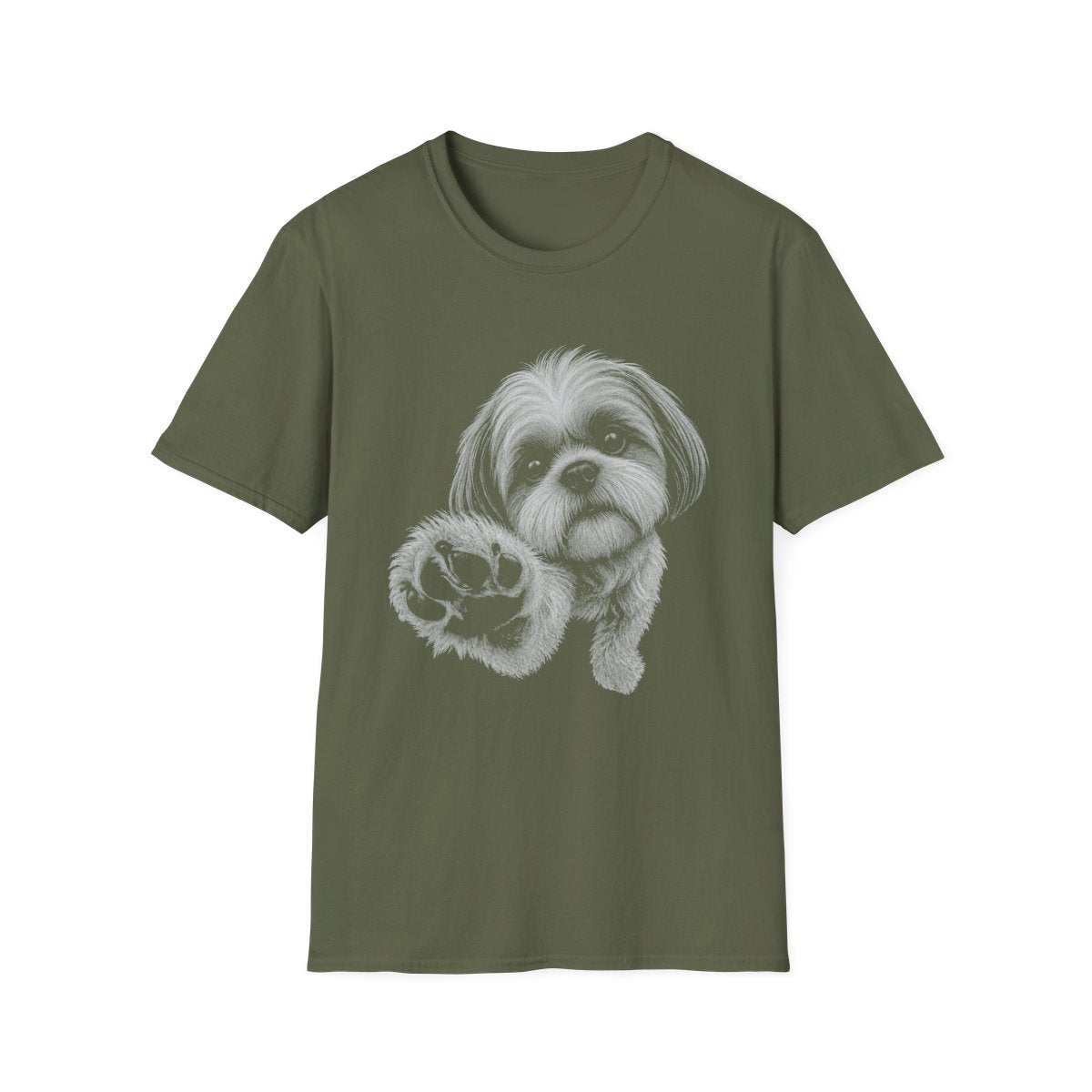 Paw Reach Shih Tzu Tee - Military Green