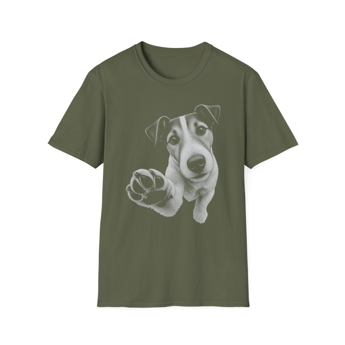 Paw Reach Smooth Fox Terrier Tee - Military Green