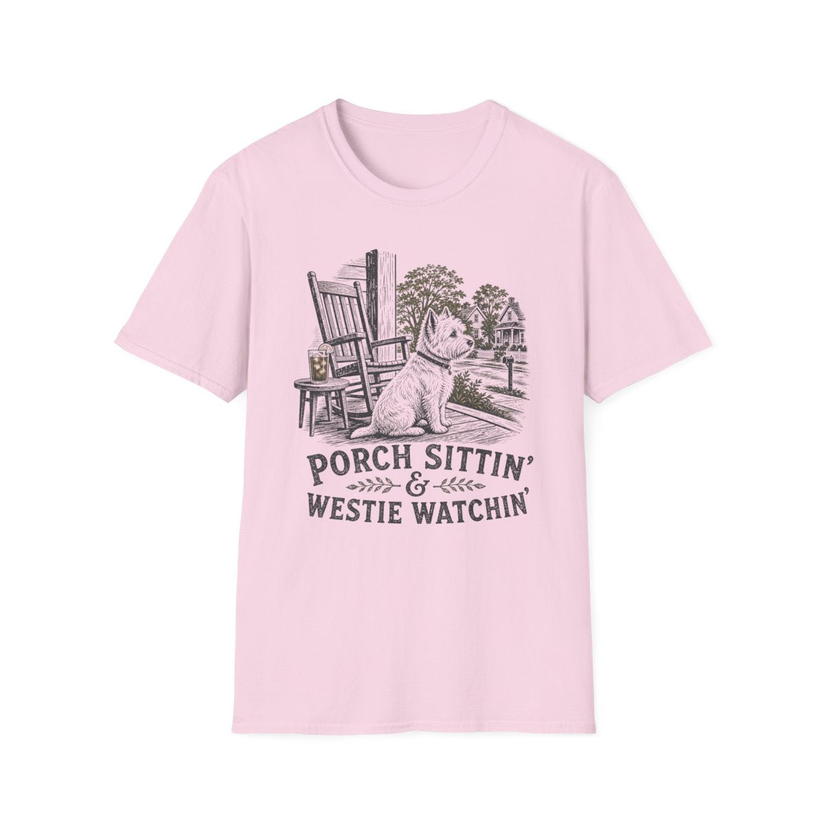 Porch Sittin Westie Tee - Light Pink