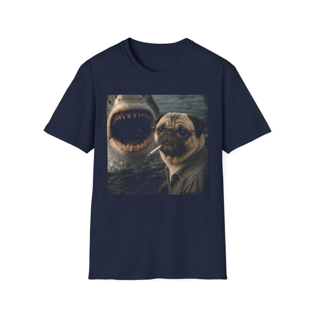 Pug and Shark Tee - Navy