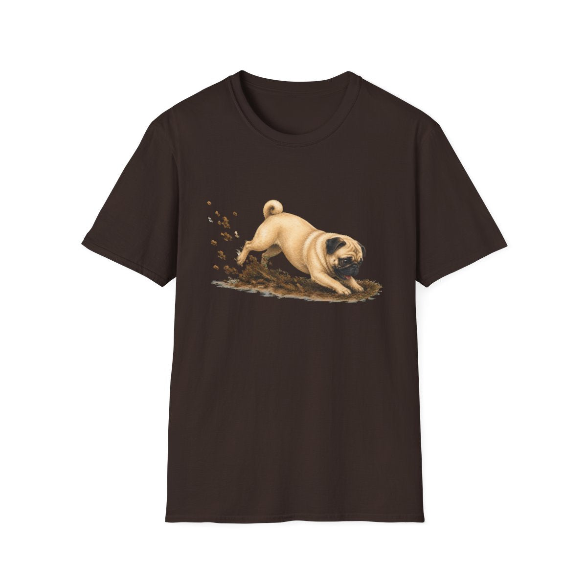 Pug Excavating Mode On Tee - Dark Chocolate