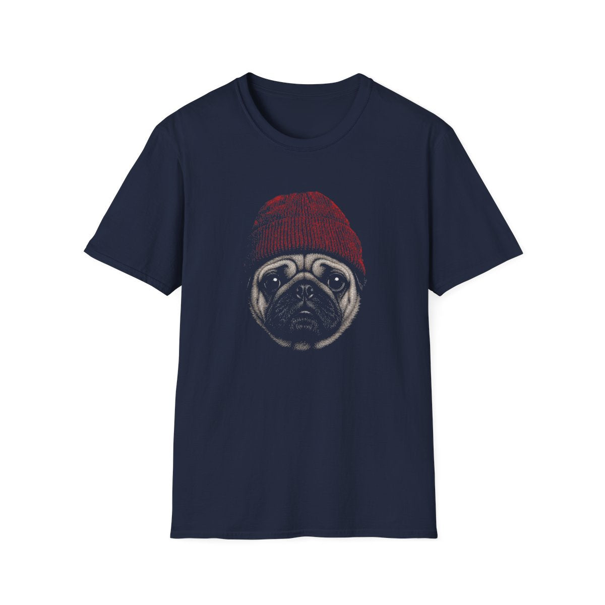 Pug In Beanie Tee - Navy