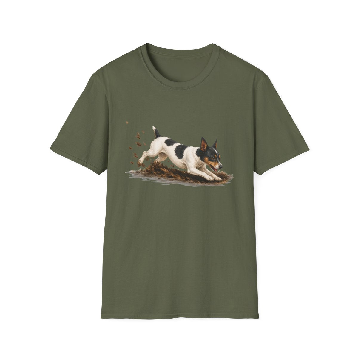 Rat Terrier Excavating Mode On Tee - Military Green