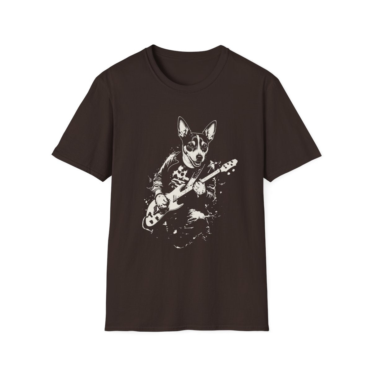 Rat Terrier Rocking Guitar Tee - Dark Chocolate