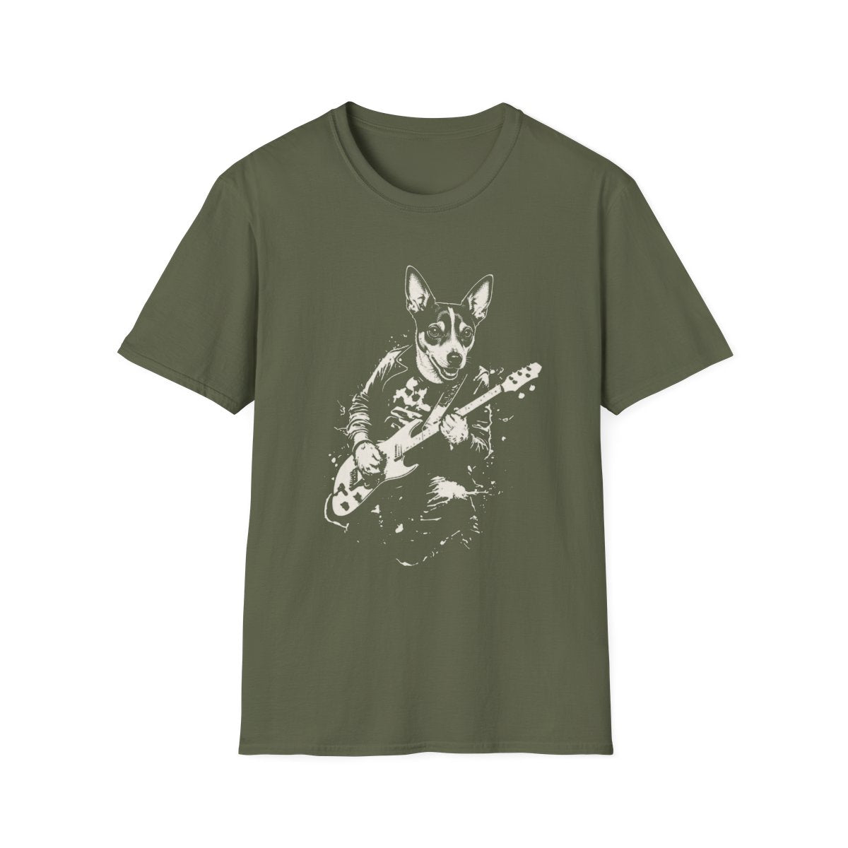 Rat Terrier Rocking Guitar Tee - Military Green
