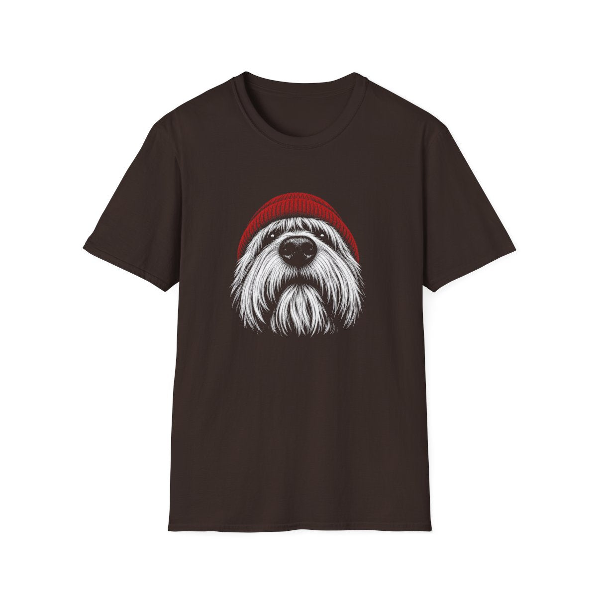 Red Hat Tibetan Terrier Tee - Dark Chocolate