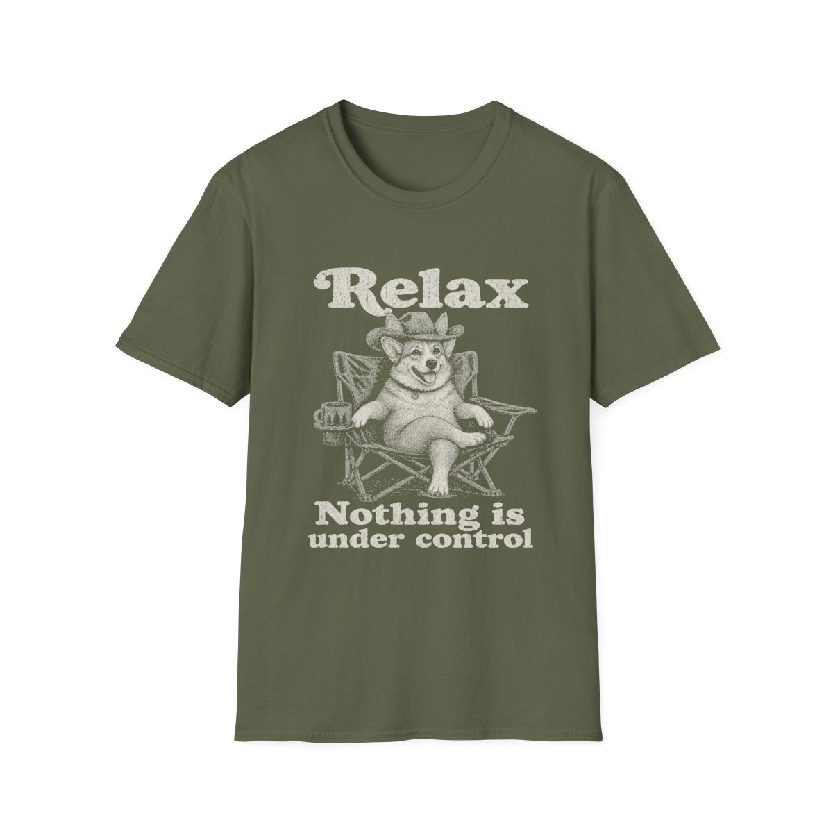 Relax Corgi Tee - Military Green
