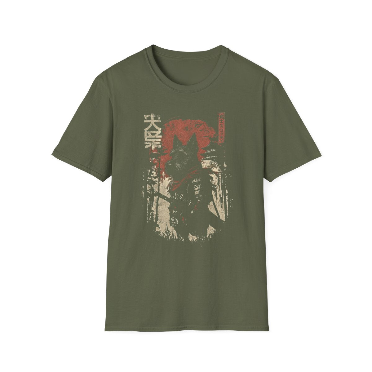 Samurai Scottish Terrier Warrior Tee - Military Green