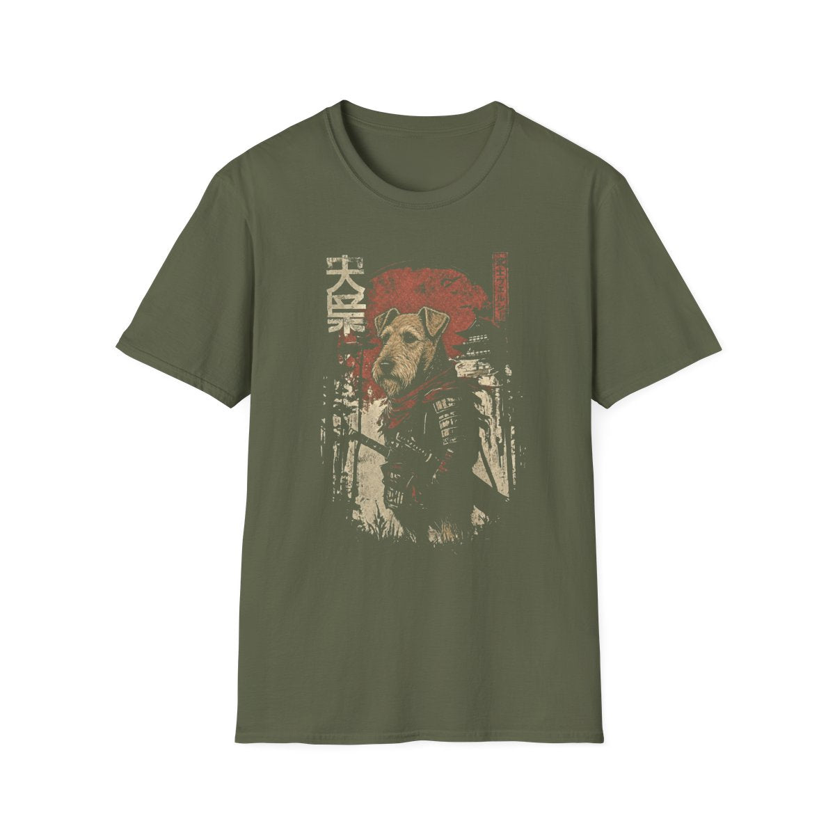 Samurai Welsh Terrier Warrior Tee - Military Green