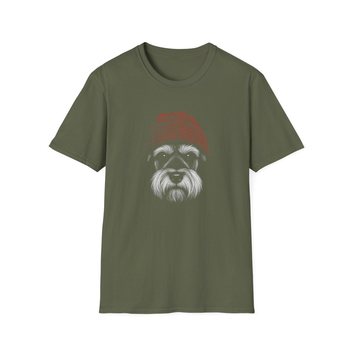 Schnauzer In Beanie Tee - Military Green
