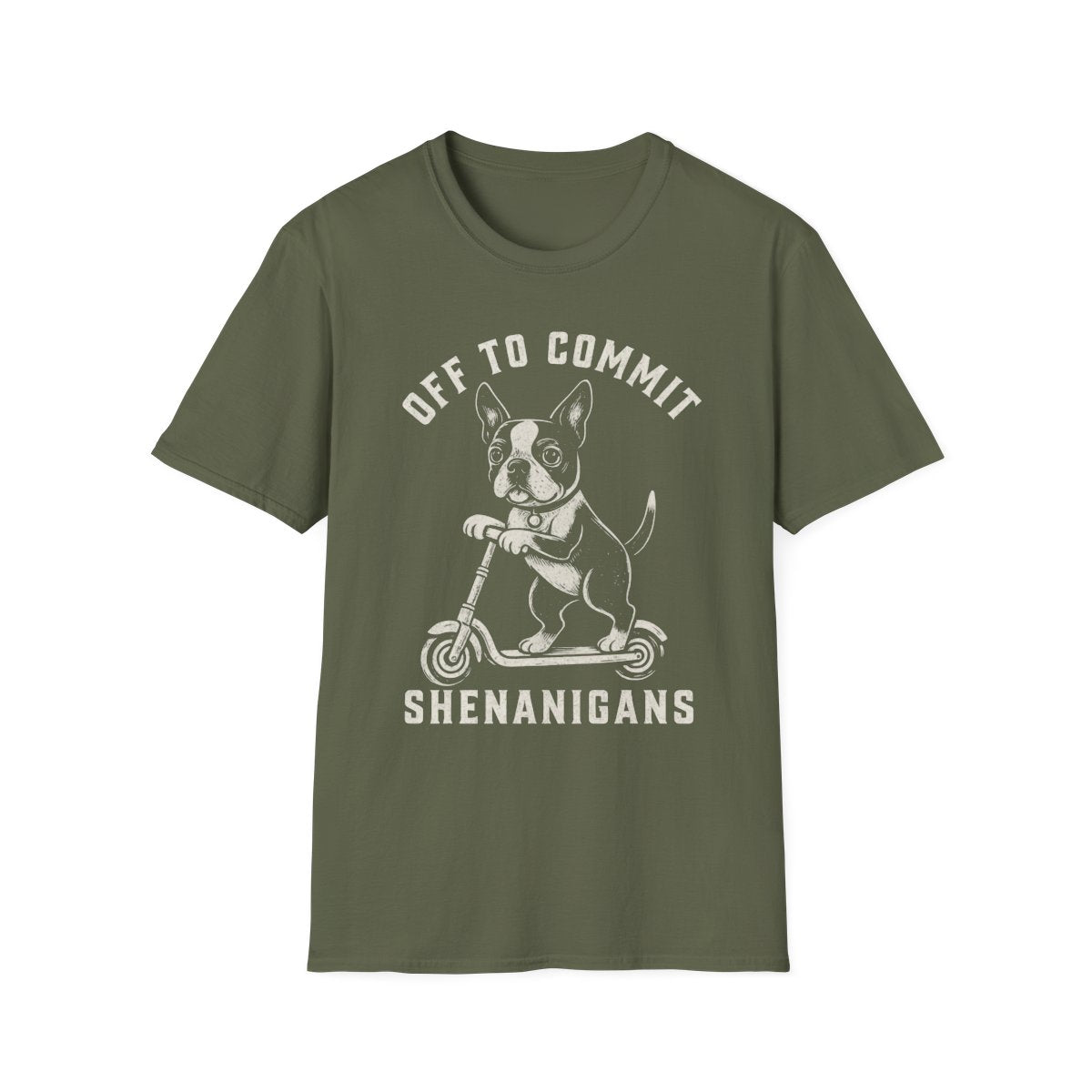 Scooter Boston Terrier Tee - Military Green