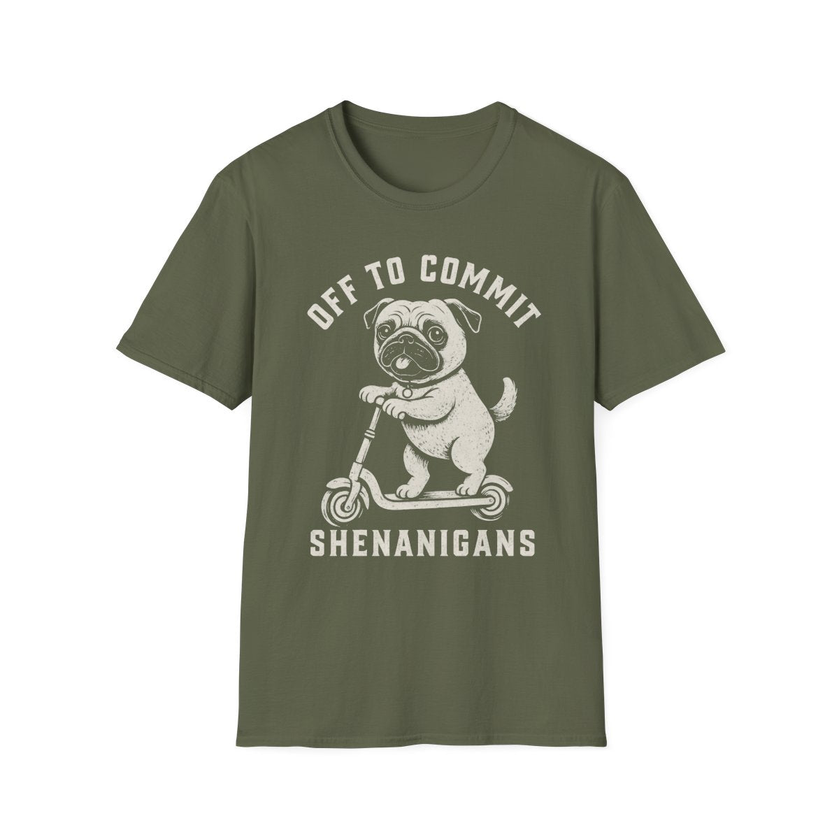 Scooter Pug Tee - Military Green