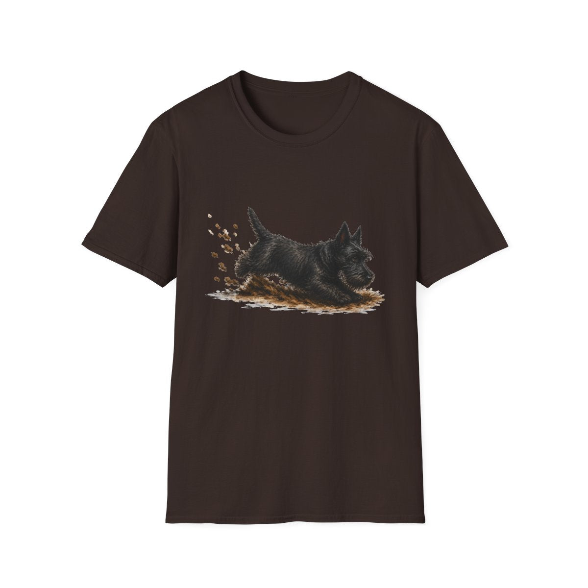 Scottish Terrier Excavating Mode On Tee - Dark Chocolate