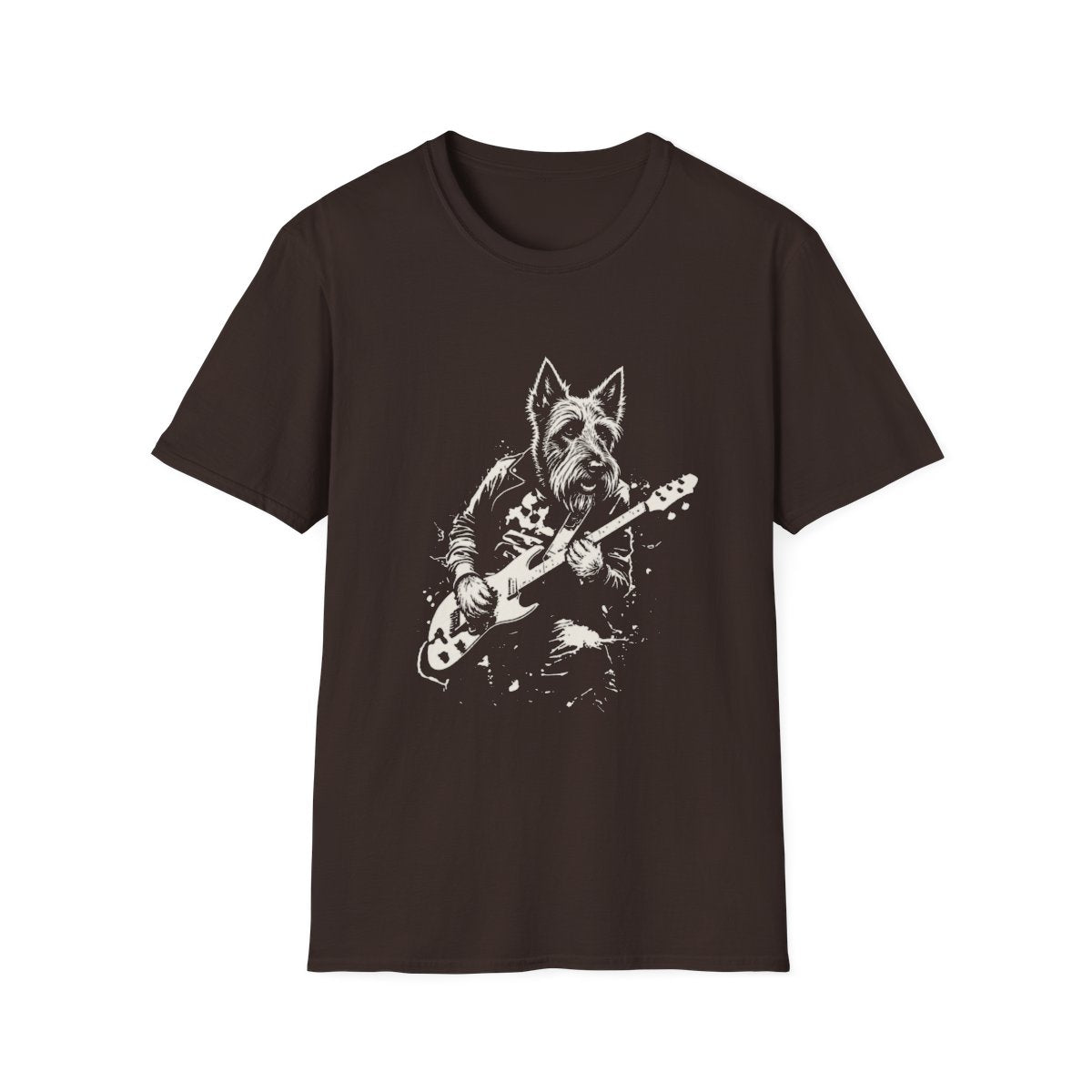 Scottish Terrier Rocking Guitar Tee - Dark Chocolate