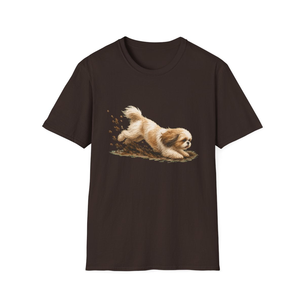 Shih Tzu Excavating Mode On Tee - Dark Chocolate