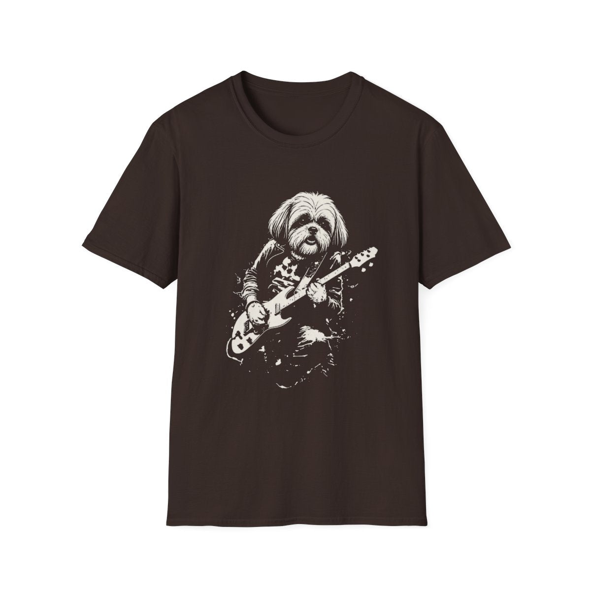 Shih Tzu Rocking Guitar Tee - Dark Chocolate