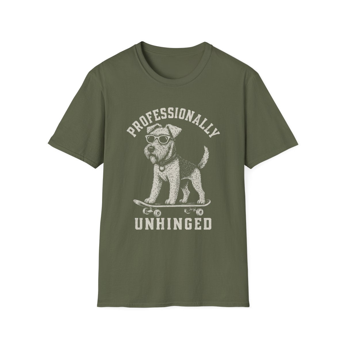 Skateboard Airedale Terrier Tee - Military Green