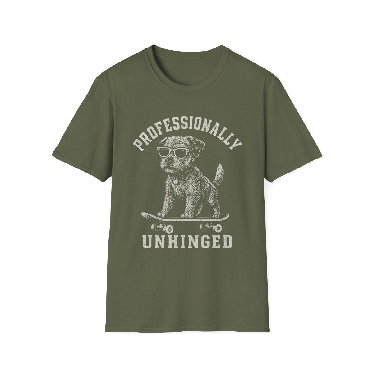 Skateboard Border Terrier Tee - Military Green