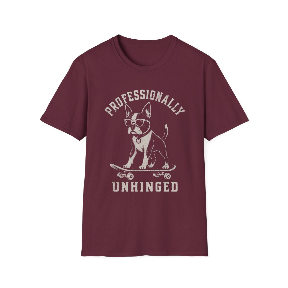 Skateboard Boston Terrier Tee - Maroon