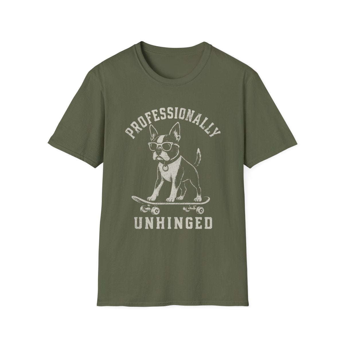 Skateboard Boston Terrier Tee - Military Green