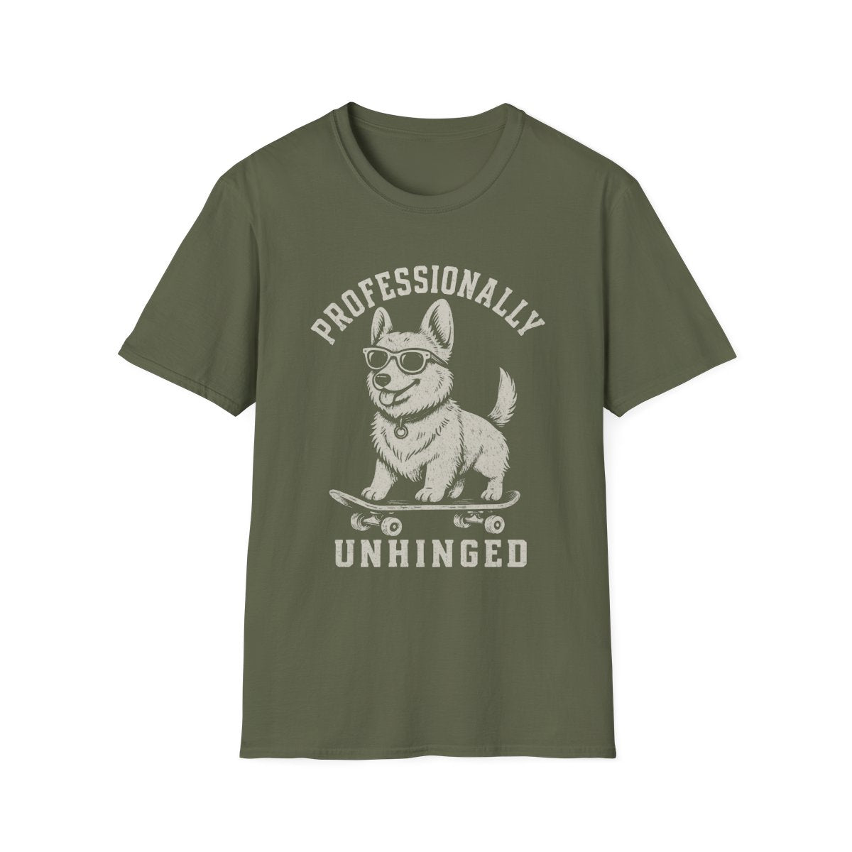 Skateboard Corgi Tee - Military Green