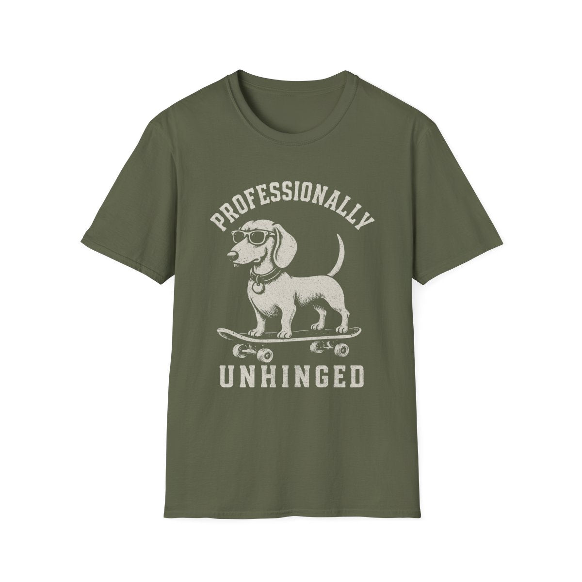 Skateboard Dachshund Tee - Military Green