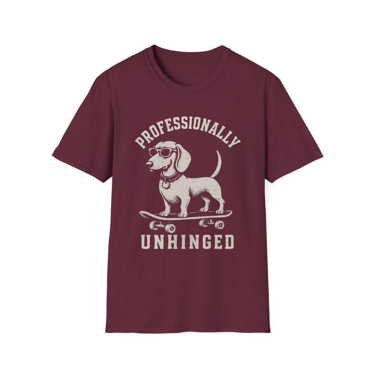Skateboard Dachshund Tee - Maroon