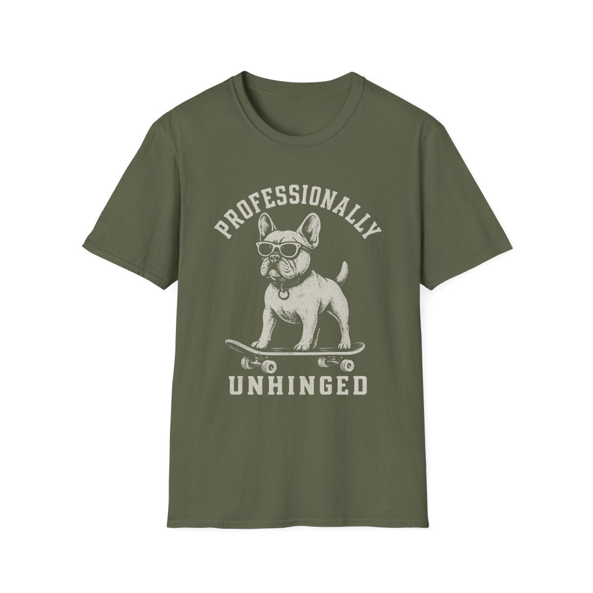 Skateboard French Bulldog Tee - Military Green