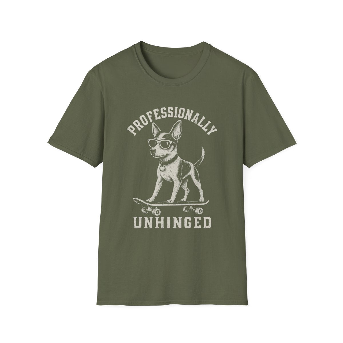 Skateboard Rat Terrier Tee - Military Green