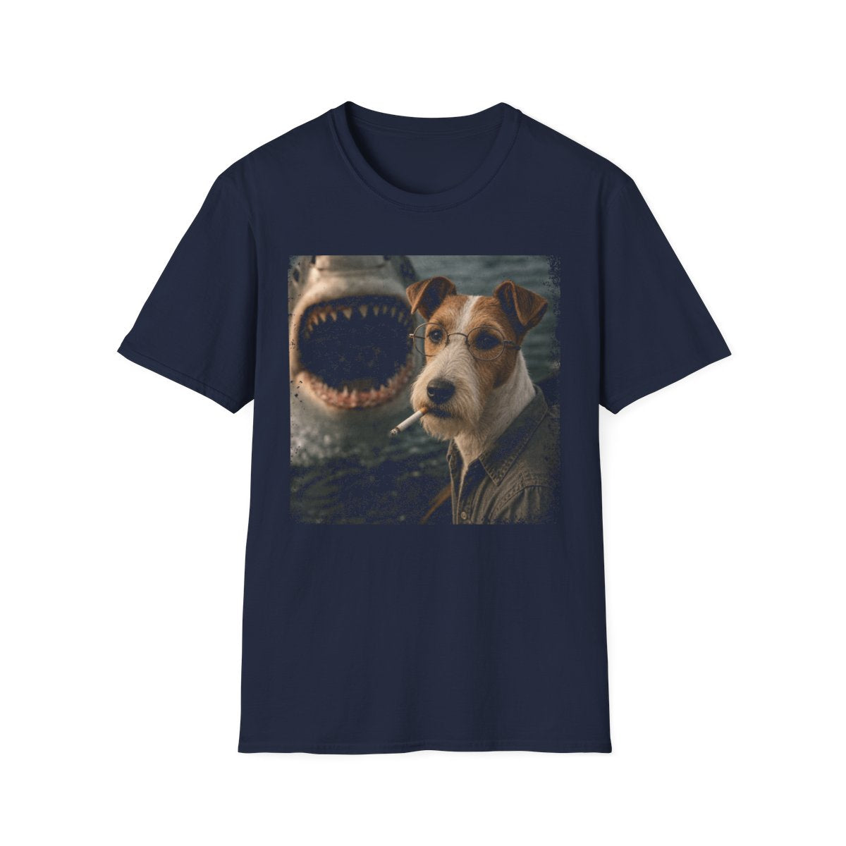 Smooth Fox Terrier and Shark Tee - Navy