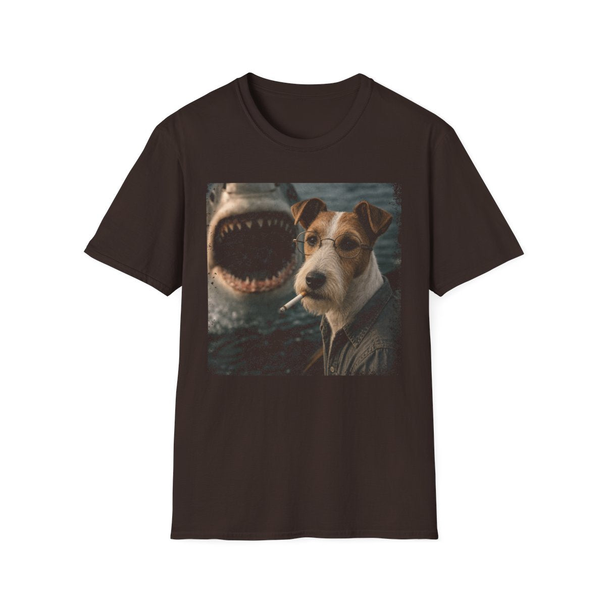 Smooth Fox Terrier and Shark Tee - Dark Chocolate