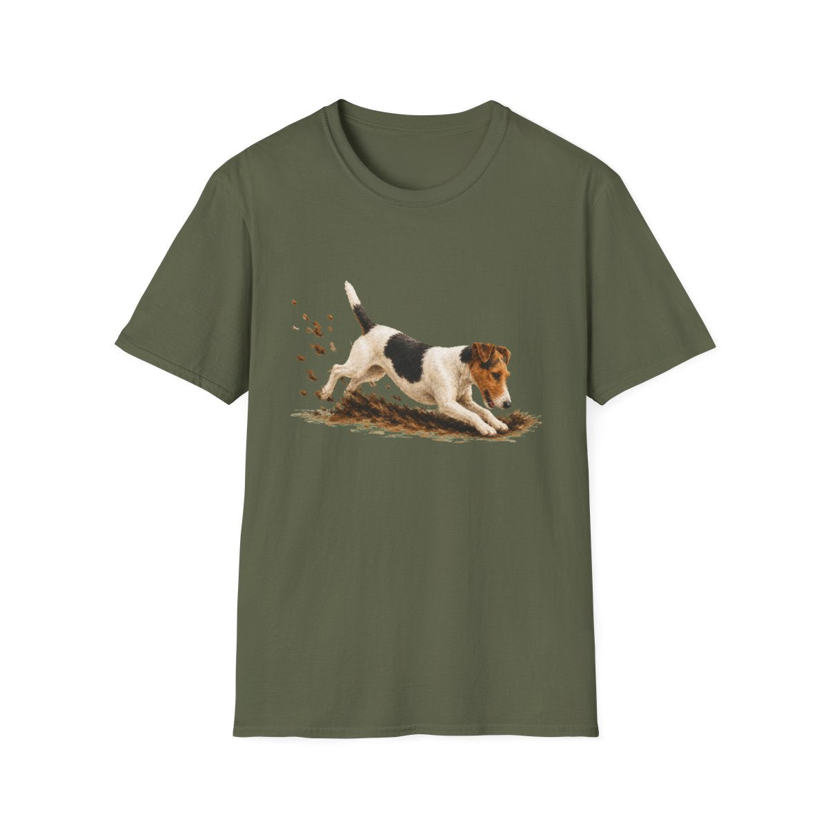Smooth Fox Terrier Excavating Mode On Tee - Military Green