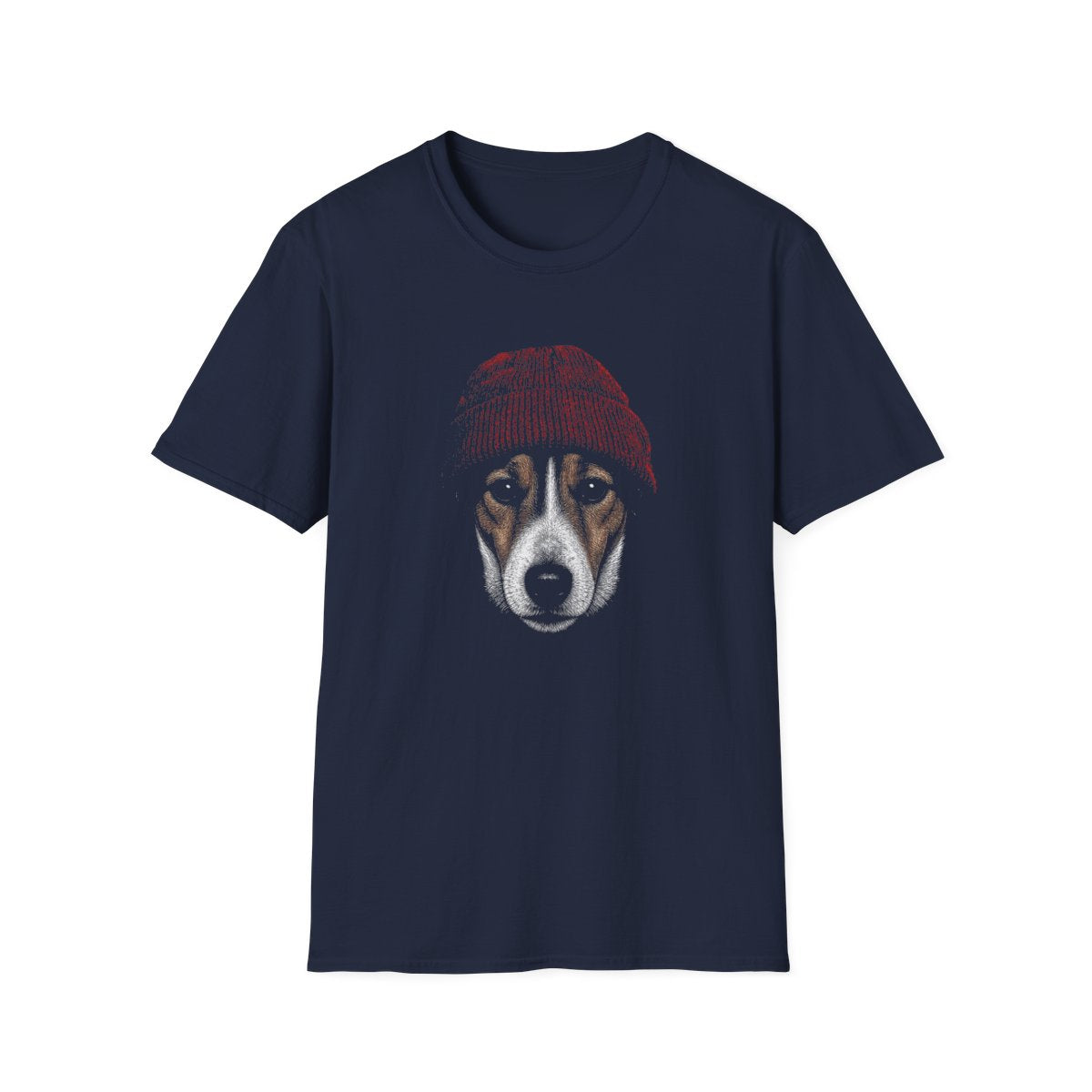 Smooth Fox Terrier In Beanie Tee - Navy