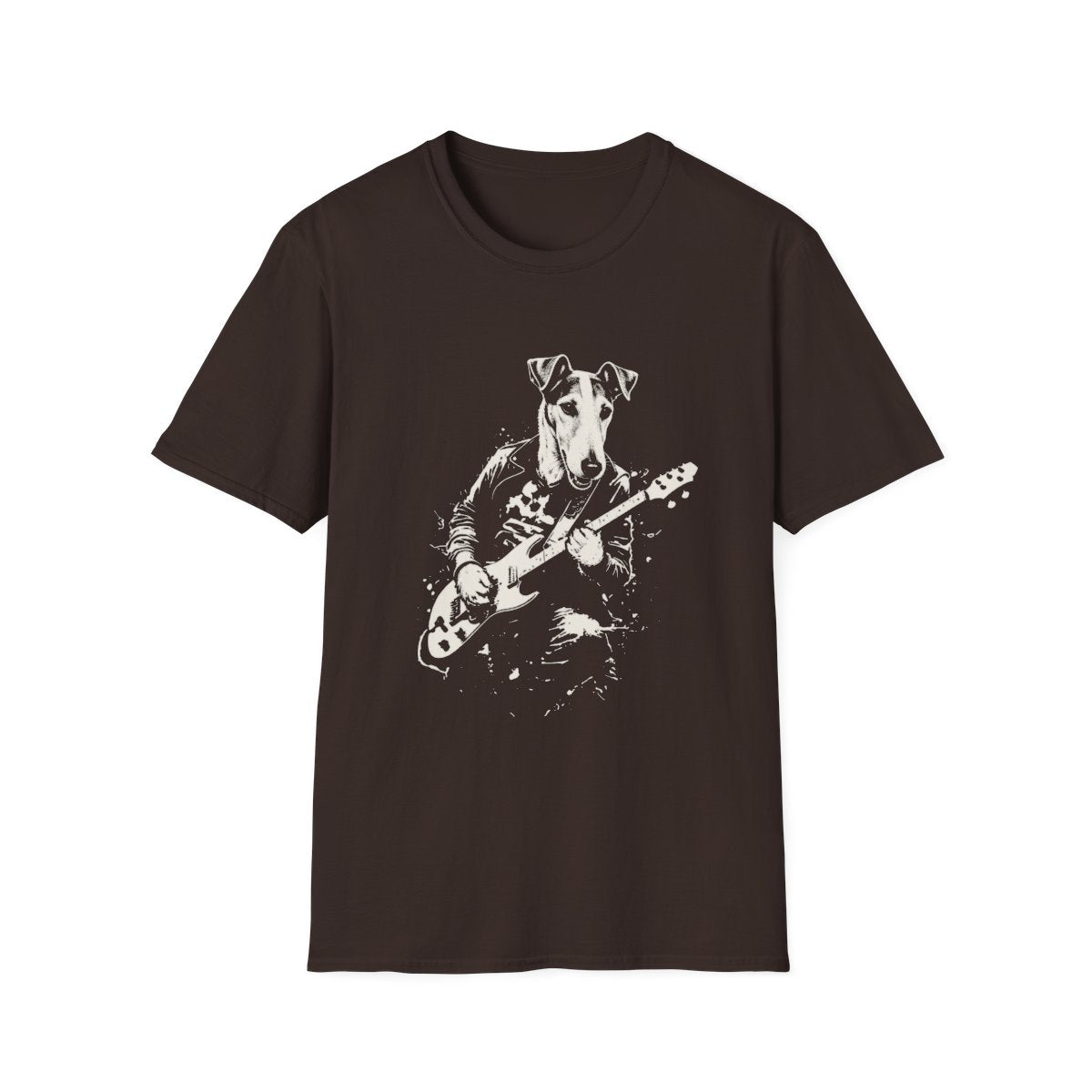 Smooth Fox Terrier Rocking Guitar Tee - Dark Chocolate